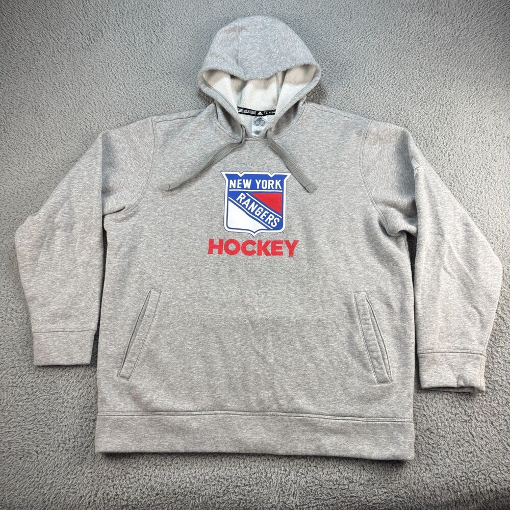 Adidas New York Rangers Hoodie Pullover Hockey Mens Size XL Gray NHL Sweatshirt